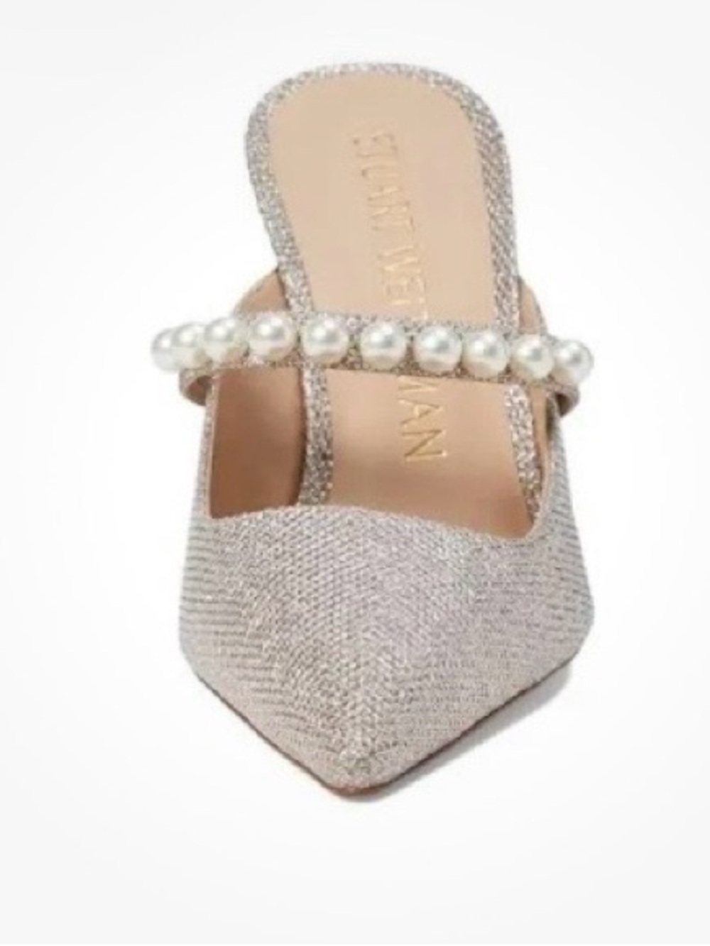 Stuart Weitzman Goldie 100 Pearl-Strap Pointed Mule